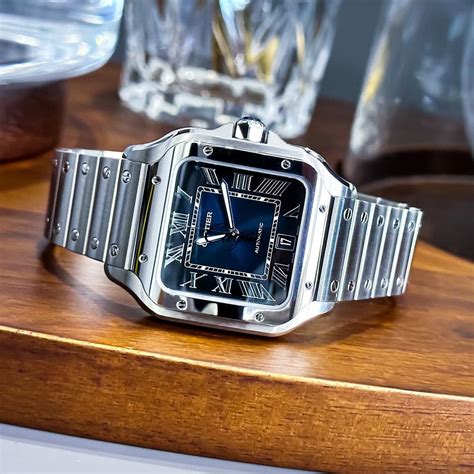 cartier santos 100 blue dial|cartier santos blue pvd.